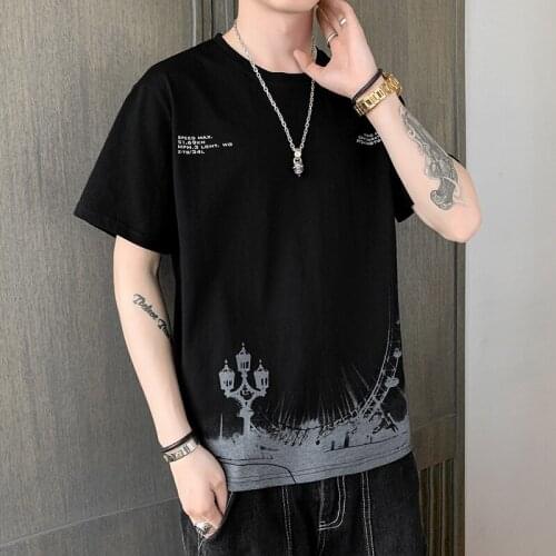 Mens Cotton Short-Sleeved T-Shirt 2021 New Splicing Loose Version Breathable T-Shirt Pure Cotton Half-Sleeved T-Shirt for Men