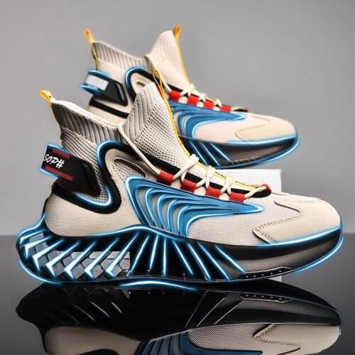 Men running shoes comfortable and breathable outdoor fashion light mesh fly woven elastic jogging non-slip vulcanized shoes