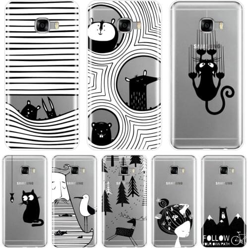 TPU Soft Phone Case Silicone For Samsung Galaxy C9 C7 C5 Pro Black Cat Dog Rabbit Bear Deer Girl Back Cover For Samsung C5 C7 C8
