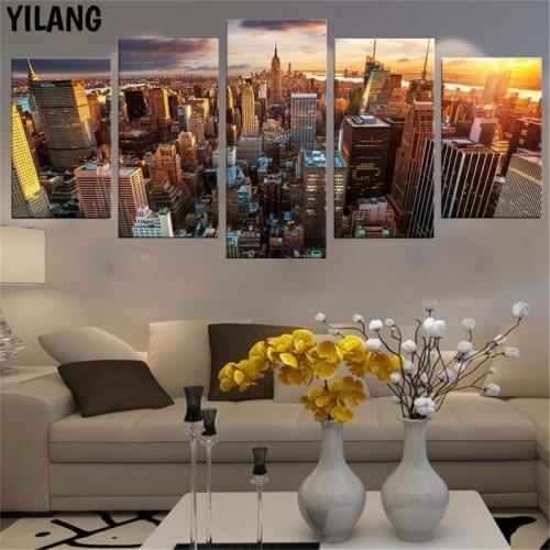 Canvas Wall Art 5 Piece Paintings Sunset City Landscape Modular Posters Home Modern Decor Living Room Decoration Pictures