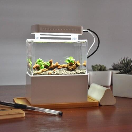 Mini Desktop Portable Plastic Fish Tank Aquaponic Aquarium FishTank with LED Water Filtration and Silent Air Pump for Decoration