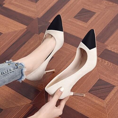 New Women High Heels Single Shoes Female Spring Sexy Mature High-quality Leather Color Matching Wedding Party Woman Shoes W37-07