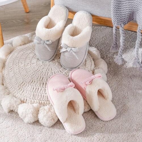 New Cotton Winter Women Men Slippers Indoor Non-slip Soft Insole Home Shoes Warm House Slippers Pink Gray Cozy Furry Slippers