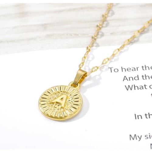 Initial Letter Necklace For Women Men Gold Color Round Charm Stainless Steel Long Chain Necklace Pendant Christmas Jewelry Gift