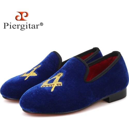 Piergitar New Parental Shoes same design Children Velvet Shoes Red cotton comfortably insole Party and birthday Children Loafers