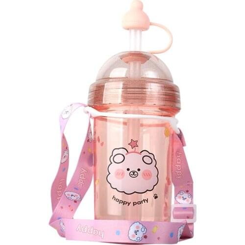 Cartoons Plastic Water Bottle Fitness Portable Water Cup Student Anti-Fall Straw Mug Milk Mug Travel Leak-Proof Juice Drink Cup