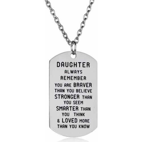 Charm Daughter Jewelry Always Remember You Are Braver Stainless Steel Pendant Necklace Family Women Girls Inspirational Gifts