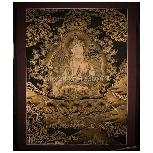 Spot Mandala Thangka Tibetan monks painted black gold painted living room den Wall White Tara 50 * 37
