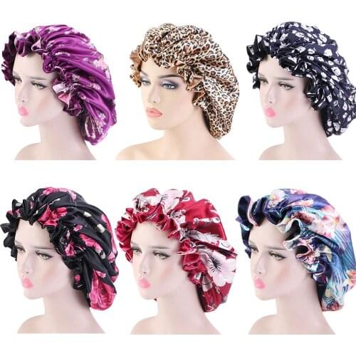 Adjust Elastic Satin Sleep Cap Bonnet Print Flower Hair Styling Hair Care Women Night Sleep Hat Head Wrap Hair Headwear Nightcap