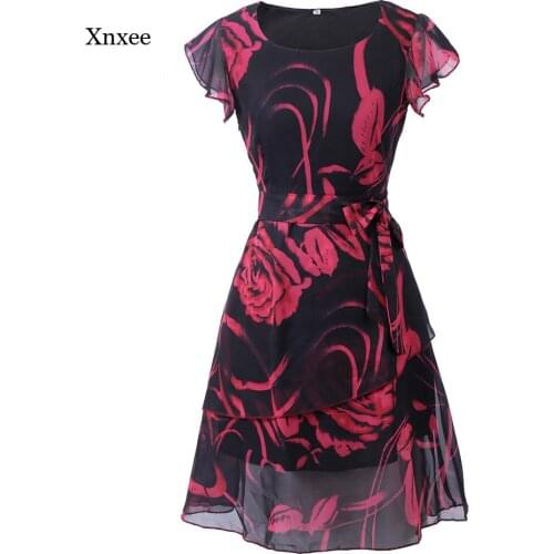 Chiffon Ruffle Mini Dress Flower Print Lace Up Big Swing Dresses Petal Sleeves Sexy Slim Plus Size Bodycon Women Casual Clothes