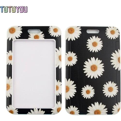 1pc PC2554 Little White Daisy Painting Art Lanyard Credit Card ID Holder Bag Student Travel Bank Bus Business Card Cover Badge