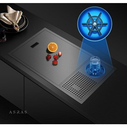 Asras 6338NX Black Nano Kitchen Sink Stainless Steel Cup Rinser Hidden Sink Lifting Faucet High Pressure Sprinkler Glass Washer