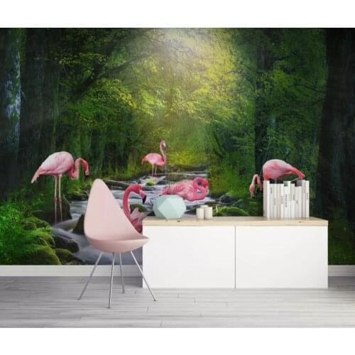 Modern simple tropical forest plants flamingo TV background wall painting