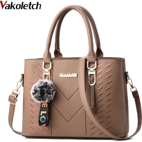 Crossbody Bags Hairball Shoulder Bag Large Shopping bag New Elegant Designer Women Messenger Bags PU Leather Solid Color KL774