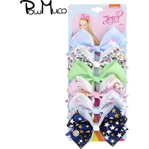 Powmuco 6pcs/lot Lovely Cartoon Print Grosgrain Ribbon Bowknot Hair Clips Fashion Princess Hairpins Baby Headwear Holiday Gifts
