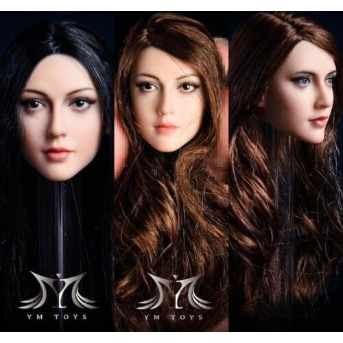 1/6 Female Head Sculpt YMT026 Black/ Brown Long Hair Fit 12'' Soldier Action Figure Body Dolls