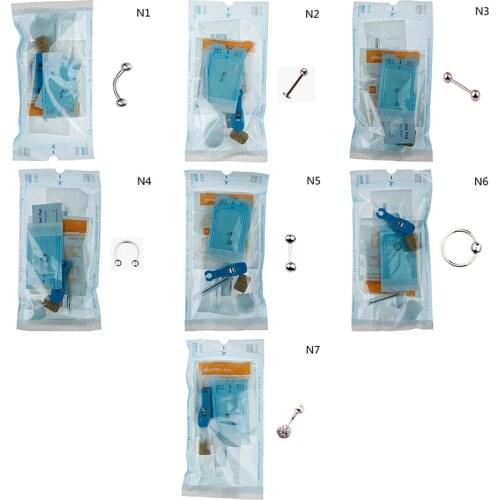 1Set Disposable Body Piercing Pack Unit For Tongue Nipple Belly Navel Septum Ring Lip Captive Bead Jewelry Tool Machine Kit
