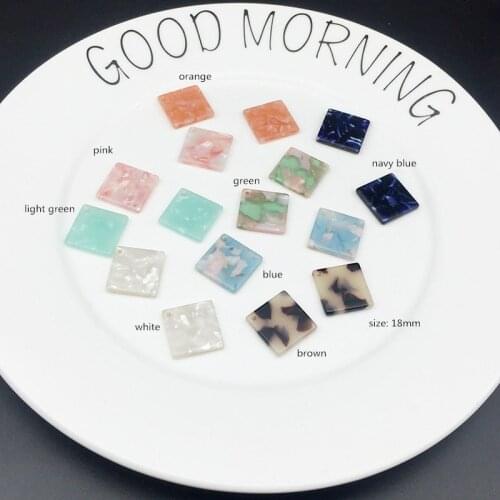 10pcs 18x18mm cellulose acetate solid square charm for jewelry making and crafting fashion earring pendants