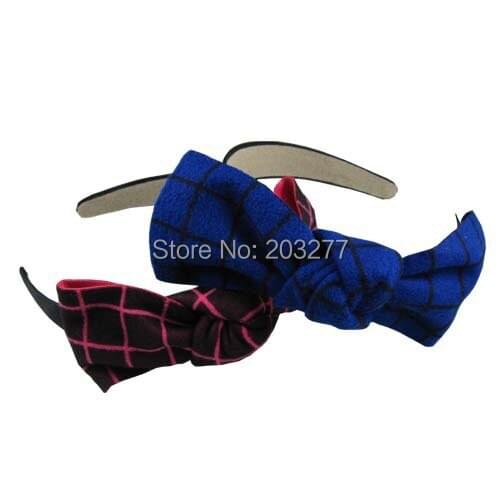 10PCS/lot NEW women check Hair band with bow satin hard headband hair accessory 7colors for your choice