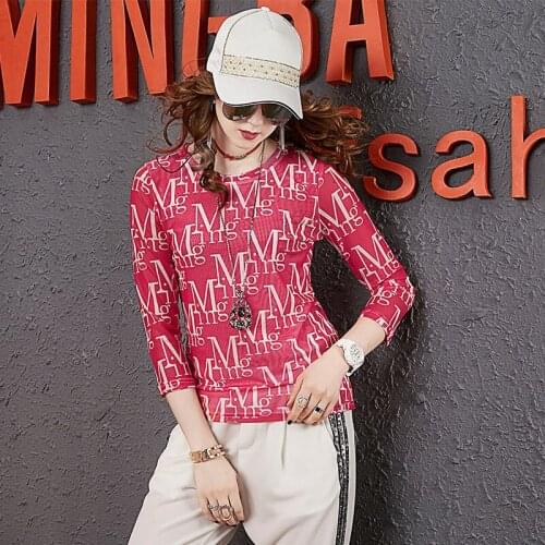 2021 Spring and Autumn New Crewneck Printed T-Shirt Long Sleeve Womens Fashion Trend Backing Shirt