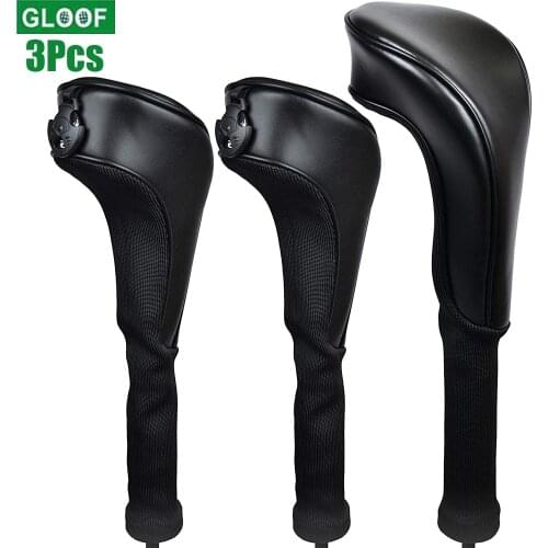 3Pcs/Set Golf Headcovers Black PU Leather Style 1 3 5 Driver and Fairway Head Covers Fits Drivers Classic Look