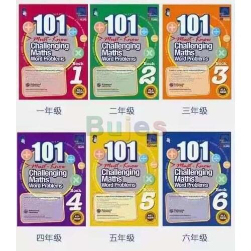 6 Books/Set 101 Challenging Maths Word Problems 1-6, Singapore Primary School Grade 1-6 Math Practice Book