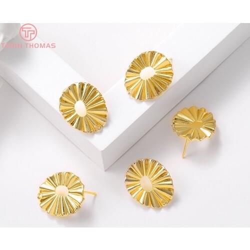 6PCS 18x21MM Hole 1.5MM 24K Gold Color Brass Hollow Oval Shaped Stud Earrings High Quality Diy Jewelry Findings Accessories