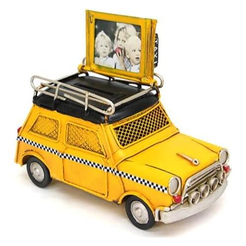 Antique Decor Metal Vintage Yellow Taxi Creative Framed Desktop Trinket Miniature Gift Nostalgic Handmade Hand Painted Quality