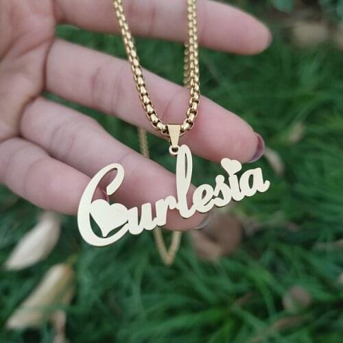 BFF Handmade Bijoux Femme Custom Name Pendant Necklace Men Jewelry Personalized Nameplate Necklace Gold Silver Color Beads Chain