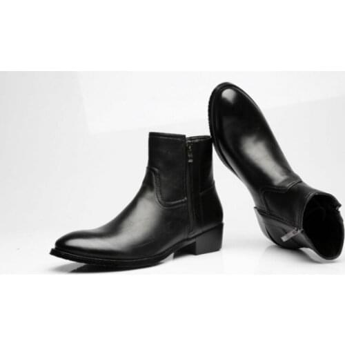 Mens Pointed Toe Ankle Boots Large Size 45 46 Biker Motorcycle Leather Shoes Man Zipper High Top Motorcycle Leather Shoes New