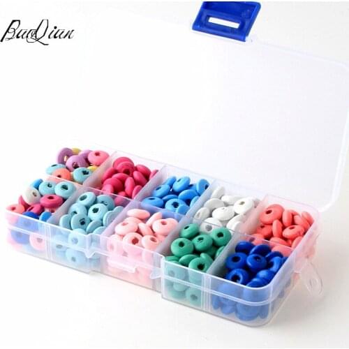 1Box 10x4mm Flat Shape Colorful Spacer Wood Beads For Kids Jewelry Making Necklace Lead-free Loose Beads