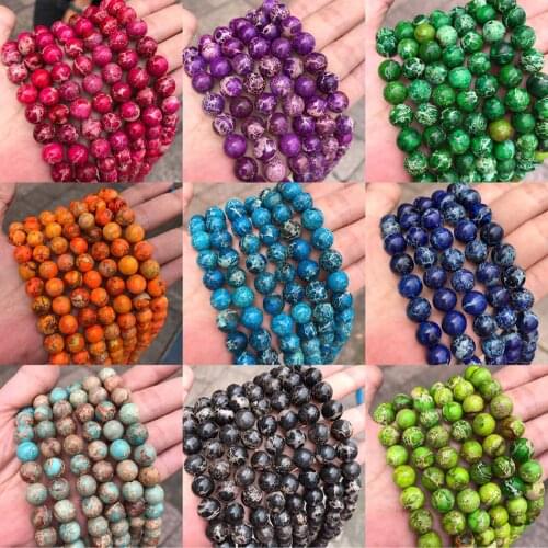 Natural Sea Sediment Jasper 4-12mm round Gemstone beads for 925 sterling silver Jewelry Making Necklace Bracelet 15inch ICNWAY