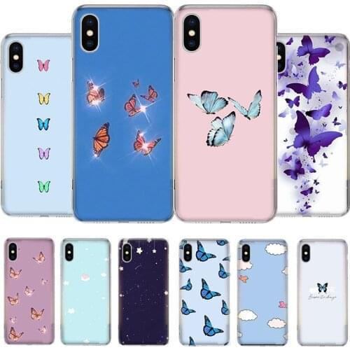 Sky & Butterfly Pattern Phone Case For iPhone 11 12 6 6s 7 8 Plus X XS XR Pro Max MINI 5 5s SE Cover Coque soft Silicone TPU