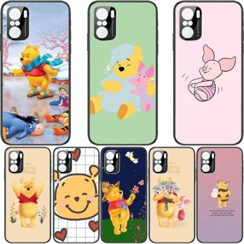 Winnie Bear Flower Phone Case For xiaomi redmi POCO F1 F2 F3 X3 Pro M3 9C 10T Lite NFC Black Cover Silicone Back Prett mi 10 ult