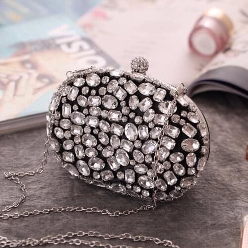 Black Color Embroidery Diamonds Small Clutch Purse Egg Design Rhinestones Bling Luxury Female New Party Evening Bags