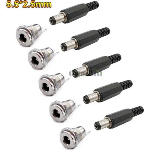 Cltgxdd 10PCS 5.5 x 2.5 mm Plastic Male Plugs + DC Power Jack Female Socket Panel Mount Connector Terminal Adapter 5.5*2.5 mm