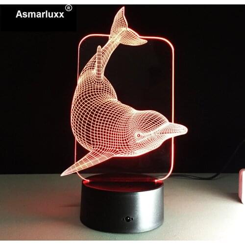 Dolphin Lamp 3D Illusion Led Night Light 7 Colors Table Novelty Decor lights with Touch Button for Friends Kids Gift Drop Ship