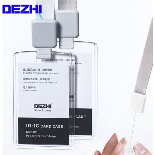 DEZHI-Brand New Retractable Custom Lanyard with Full Transparent Business ID IC Card Holder,Vertical Horizontal Available
