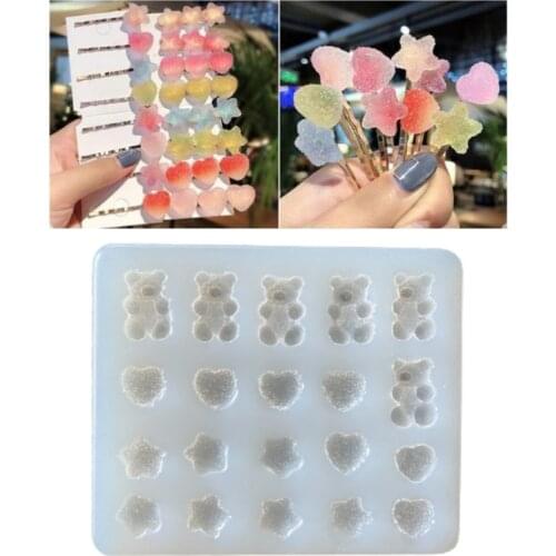 T8DE Bear/Bear Paw/Little Bear Love Hairpin Mold Resin Casting Silicone Mold Epoxy Glue Love Keychain Pendant Jewelry Mold