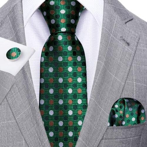 Fashion Green Dot Men Tie Set 8.5cm Silk Jacquard Neckties Wedding Business Handkerchief Cufflink Tie Set Barry.Wang FA-5288