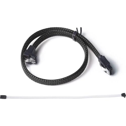 2Pcs 50CM SATA 3.0 III SATA3 7Pin Right Angle 6Gb/S Cables HDD Hard Disk Data Cord with Nylon Sleeved - White & Black