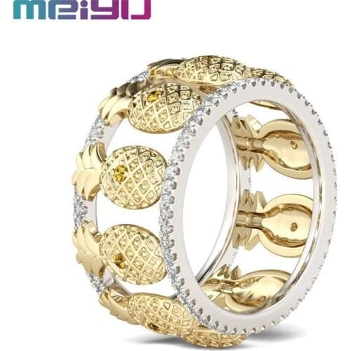 Lovely Two Color Cold Inlaid Rhinestone Double Row Ring The Whole Circle Small Pineapple Ring Fashion Students Romantic Jewelry