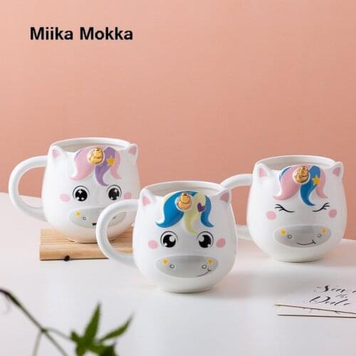Creative Unicorn Mug Ceramics Mug Water Cup Craft Gift Cute Three-dimensional Rainbow Coffee Cup Milk Cup and Mug for Girl