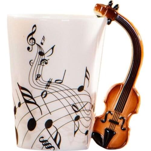 Violin Mug Ceramic Coffee Milk Cup with Handle Gift for Violinist Musicians