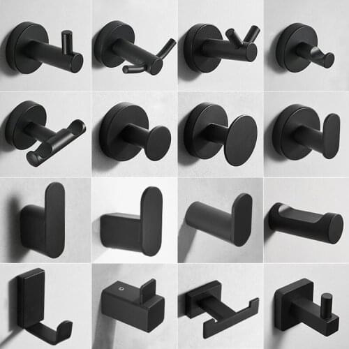 Drilling 304 Stainless Steel Black Clothes Hook Bathroom Hook Coat behind Door Wall Hanging l Hanger Clothes Robe Rack Hook