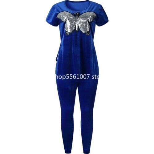 L-3XL Plus Size 2 Piece Sets Dashiki African Sets For Women Butterfly Sequins Sweatshirt Top And Pants Tracksuit Fitness Outfit