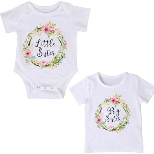 Summer Baby Girls romper & T shirt 2019 Summer Short Sleeve Cotton Little Sister Romper Big Sister T-shirt Outfit