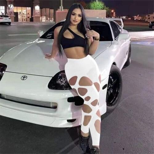 VAZN 2021 Summer European and American Womens Fashion Sexy Casual Pure Color Cut Flower Hole Tight Pants 6 Colors