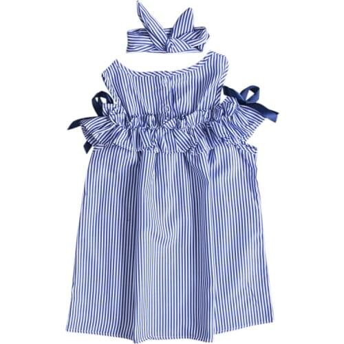 HOT Fashion Toddler Kids Baby Girls Clothes Striped Off-shoulder Party Gown Formal Dress