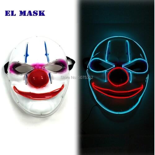 Hot Sales EL Cold Light Joker Mask Cosplay LED Luminous Neon Mask Clown Halloween Glowing Masks For Carnival DIY Glowing Bar